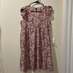 Floral knee length dress with ruffle cap sleeve